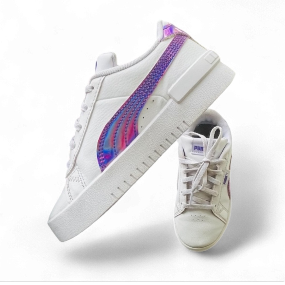 PUMA White Sneakers Kids Size 13 – Purple Iridescent Logo